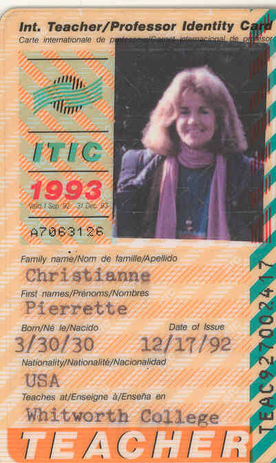 1993 Carte d'Internationale maitresse  Pierrette